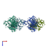 PDB entry 1xjn coloured by chain, top view.