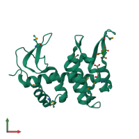 PDB entry 1xjt coloured by chain, front view.