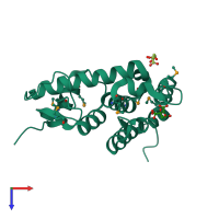 PDB entry 1xjt coloured by chain, top view.