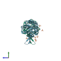 PDB entry 1xju coloured by chain, side view.
