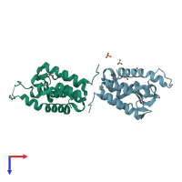 PDB entry 1xju coloured by chain, top view.