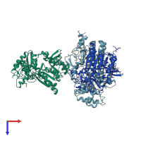 PDB entry 1xk7 coloured by chain, top view.