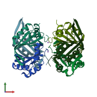 PDB entry 1xk8 coloured by chain, front view.