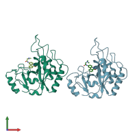 PDB entry 1xk9 coloured by chain, front view.