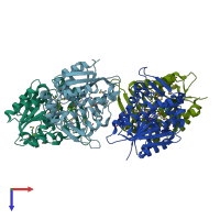 PDB entry 1xkl coloured by chain, top view.