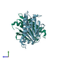 PDB entry 1xko coloured by chain, side view.