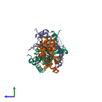 PDB entry 1xkp coloured by chain, side view.
