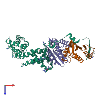 PDB entry 1xkp coloured by chain, top view.