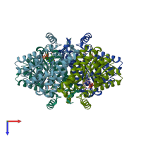 PDB entry 1xkq coloured by chain, top view.