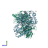 PDB entry 1xkv coloured by chain, side view.