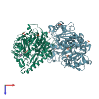 PDB entry 1xkv coloured by chain, top view.