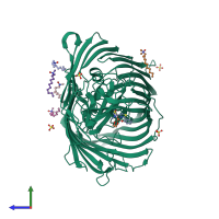 PDB entry 1xkw coloured by chain, side view.