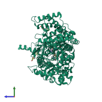 PDB entry 1xkx coloured by chain, side view.