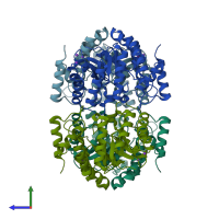 PDB entry 1xky coloured by chain, side view.