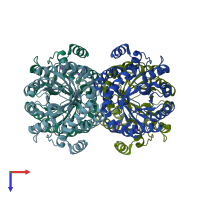 PDB entry 1xky coloured by chain, top view.