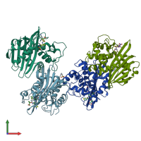 PDB entry 1xkz coloured by chain, front view.