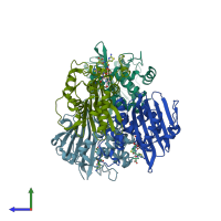 PDB entry 1xkz coloured by chain, side view.