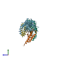 PDB entry 1xl3 coloured by chain, side view.