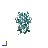 PDB entry 1xl5 coloured by chain, side view.
