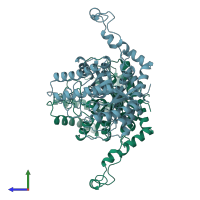PDB entry 1xll coloured by chain, side view.