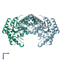 PDB entry 1xlm coloured by chain, top view.