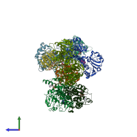 PDB entry 1xlt coloured by chain, side view.