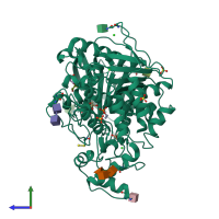 PDB entry 1xlv coloured by chain, side view.