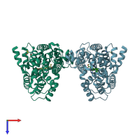 PDB entry 1xlx coloured by chain, top view.