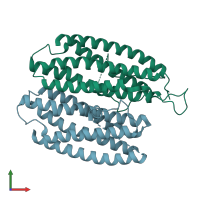 PDB entry 1xly coloured by chain, front view.