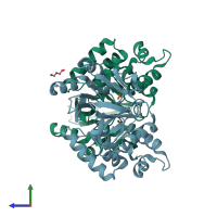 PDB entry 1xm8 coloured by chain, side view.