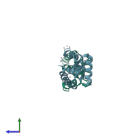PDB entry 1xma coloured by chain, side view.