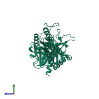 PDB entry 1xmb coloured by chain, side view.