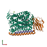 PDB entry 1xme coloured by chain, front view.