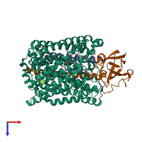 PDB entry 1xme coloured by chain, top view.