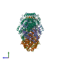 PDB entry 1xmf coloured by chain, side view.