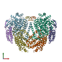 PDB entry 1xmg coloured by chain, front view.