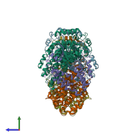 PDB entry 1xmg coloured by chain, side view.