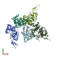 PDB entry 1xmi coloured by chain, front view.