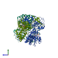 PDB entry 1xmm coloured by chain, side view.
