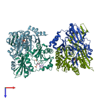 PDB entry 1xmm coloured by chain, top view.