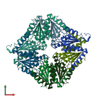 PDB entry 1xmp coloured by chain, front view.