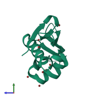 PDB entry 1xmt coloured by chain, side view.