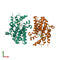 PDB entry 1xmu coloured by chain, front view.
