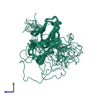 PDB entry 1xmw coloured by chain, ensemble of 15 models, side view.