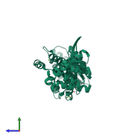 PDB entry 1xmx coloured by chain, side view.
