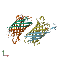 PDB entry 1xmz coloured by chain, front view.