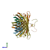 PDB entry 1xmz coloured by chain, side view.