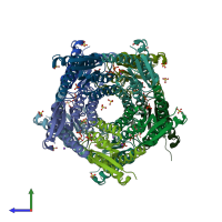 PDB entry 1xn1 coloured by chain, side view.