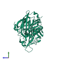 Monomeric assembly 2 of PDB entry 1xn3 coloured by chemically distinct molecules, side view.