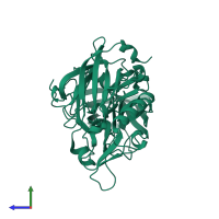 Monomeric assembly 4 of PDB entry 1xn3 coloured by chemically distinct molecules, side view.
